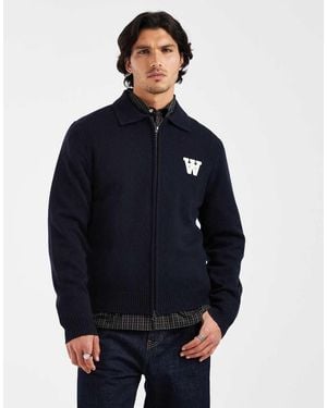 DOUBLE A by WOOD WOOD 100% Lambswool Tay Zip Through Cardigan - Blue