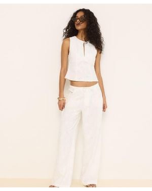Stradivarius Embroidered Straight-leg Trousers - Natural