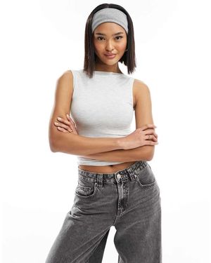 Miss Selfridge Top Senza Maniche Mélange Con Scollo A Barchetta - Grigio
