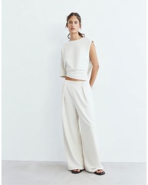 Pull&Bear Wide-Leg Darted Trousers - White