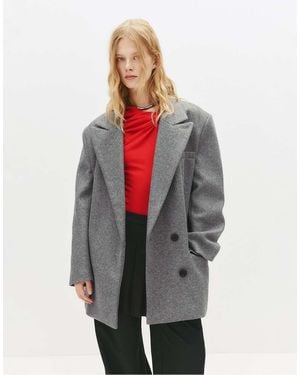 Pull&Bear Short Tailored Fit Felt Texture Coat - Grey