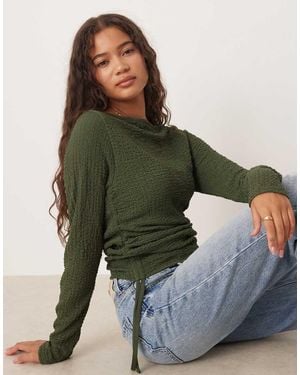 ASOS Top Testurizzato A Maniche Lunghe Kaki Con Dettagli Arricciati Allacciati Sui Lati - Verde