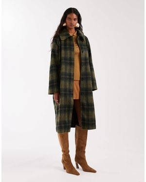 Noisy May Brushed Wool Look Maxi Overcoat - Green