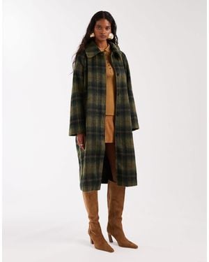 Noisy May Brushed Wool Look Maxi Overcoat - Green