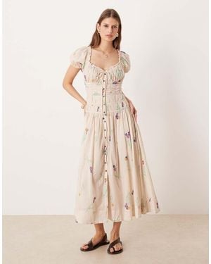 Free People Coplete Me Button Down Midi Dress - Natural