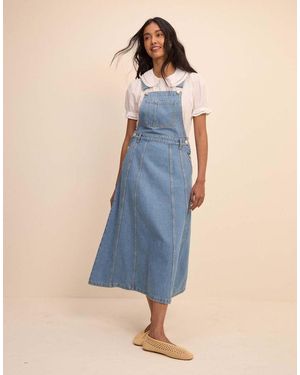Nobody's Child Mid Wash Denim Dungaree Midi Dress - Blue