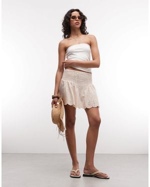 ASOS Josie Ruched Waist Beach Skirt Co Ord With Embroidery - Natural