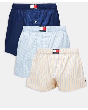 Tommy Hilfiger Pack De 3 Calzoncillos Bóxer De Tela De Varios Colores Y Estampados Heritage De - Azul