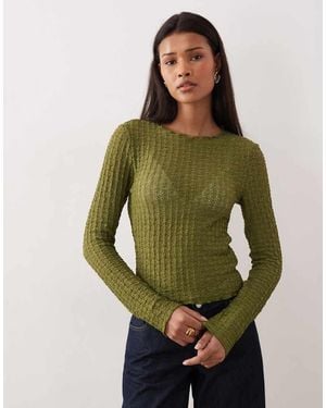 Aware Textured Jersey Long Sleeve T-shirt With Lettuce Edging - Green