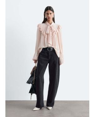 & Other Stories Ruffle Sheer Blouse With Collar And Scarf Tie - White