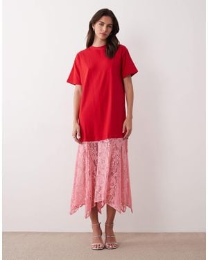 Never Fully Dressed Oversized Jersey T-shirt Lace Skirt Maxi Dress - Pink