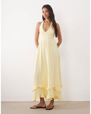 ASOS Crochet Halter Tiered Midi Dress - Natural