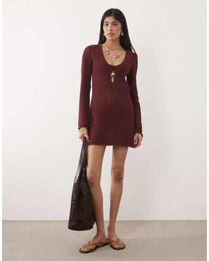 New Look Star Trim Crochet Beach Kaftan - Red