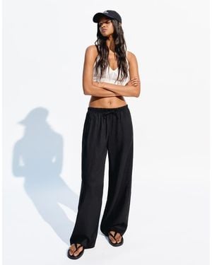 Bershka Linen Rich Trousers With An Elasticated Waistband - Blue