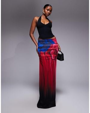 AFRM Bevin Mesh Ruched Maxi Skirt Co-Ord - Red