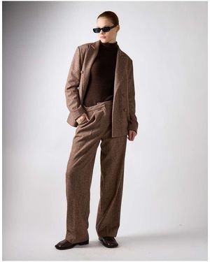 NARRATED Pleated Wide Leg Trousers - Brown
