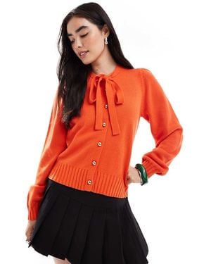 French Connection Tie Neck Button Up Cardigan - Red