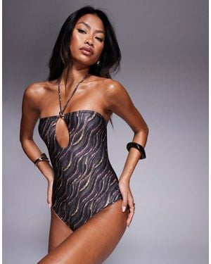 South Beach Costume Da Bagno Con Cut-Out E Stampa Astratta - Grigio