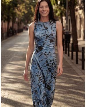 Desigual Flocked Midi Dress - Blue