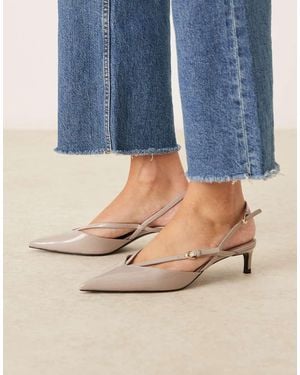 Mango Zapatos Beis Grisáceo Destalonados Con Tacón, Diseño De Tiras Y Puntera Fina De Cuero Sintético De - Azul