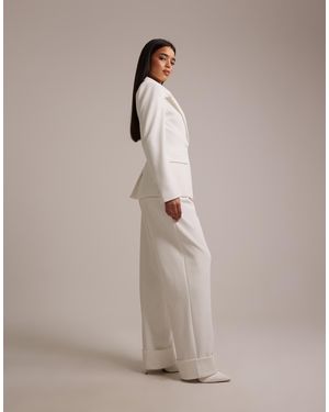 Wanderdoll Charlotte Bridal Turned Up Tailored Wide Leg Trousers Co-ord - Natural
