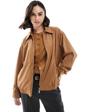 Stradivarius Faux Suede Bomber Jacket - Brown