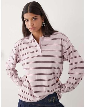 Monki Long Sleeve Oversized Rugby Polo - Pink