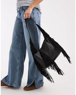 Mango Teen 100% Leather Tassle Detail Shoulder Bag - Blue