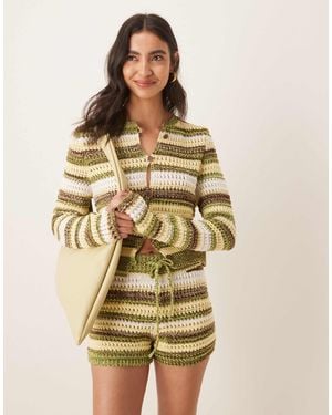 ASOS Knitted Twist Crochet Striped Cardigan Co-ord - Natural