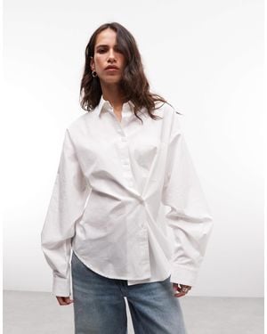 Collusion Asymmetric Oversized Shirt With Placement Button - White