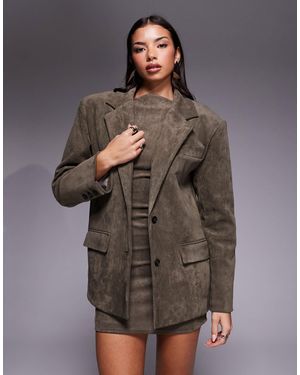 Wanderdoll Faux Suede Dropped Shoulder Oversized Blazer Co-ord - Gray
