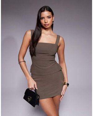 The Frolic Exclusive Bengaline Square Neck Side Slit Detail Top - Grey