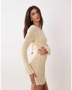 Miss Selfridge Crochet Waist Detail Long Sleeve Mini Dress - Natural