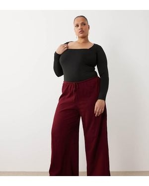 ASOS Asos Design Curve Cotton Crinkle Wide Leg Trousers - Red