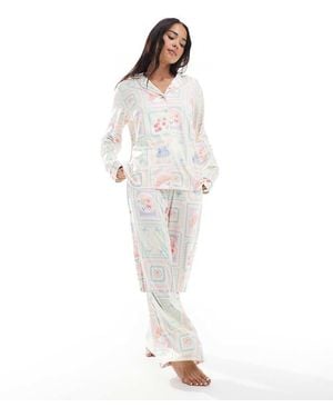 Threadbare Tile Print Pyjama Set - White