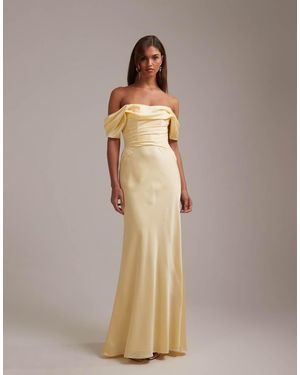 ASOS Bridesmaids Bardot Satin Maxi Dress - Natural