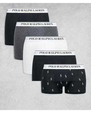 Polo Ralph Lauren 5 Pack Logo Waistband Plain And All Over Icon Classic Trunks - Multicolour