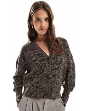 Vero Moda Cardigan Color Cioccolato Mélange A Coste Spesse Con Bottoni - Nero