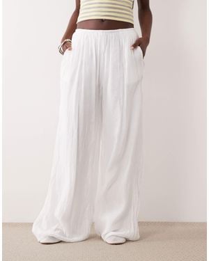 SNDY'S Cotton Blend Elastic Waist Crinkle Wide Leg Pants - White