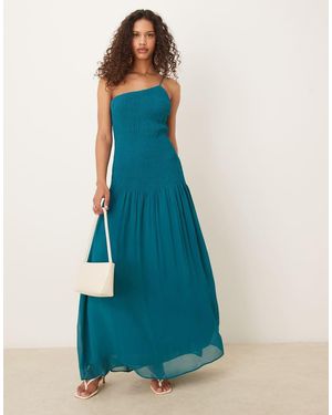 Mango One Shoulder Dropped Waist Maxi Dress - Blue