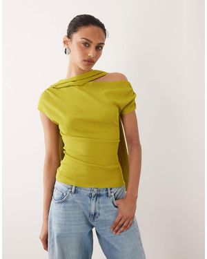 ASOS Textured Scarf Neck Fallen Shoulder Top - Yellow