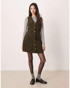 Threadbare Vestido Corto Con Botones Delanteros De Pana De - Verde