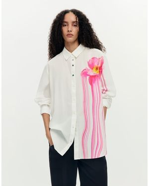 Desigual Camicia Lucida Bianca A Fiori - Bianco