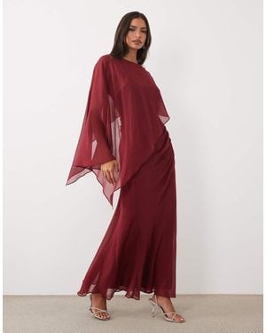 ASOS Draped Batwing Asymmetric One Sleeve Maxi Dress - Red