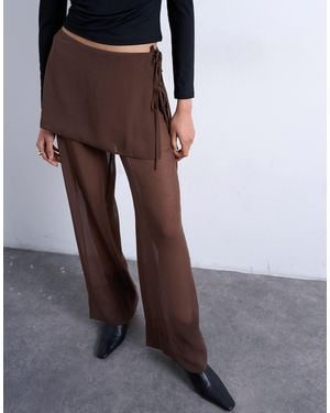 TOPSHOP Sheer Double Layer Mock Skirt Trouser - Brown