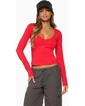 Edikted Feva V Neck Long Sleeve Top - Red