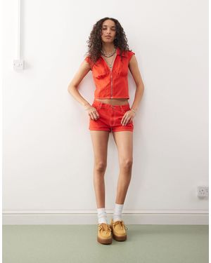 Collusion Linen Look Micro Shorts Co-ord - Red