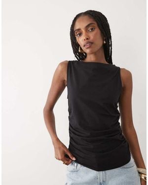 Mango Boat Neck Ruched Sleeveless Top - Black