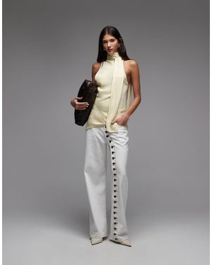 Lioness Penny Asymmetric Button Detail Relaxed Leg Jeans - Natural