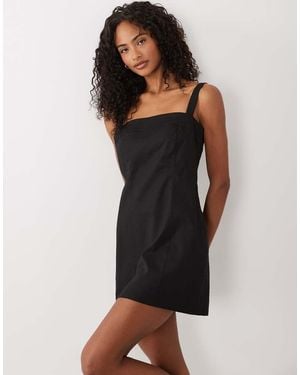 GOOD AMERICAN Vestido De Sastre Corto Con Escote Cuadrado De Lino - Negro